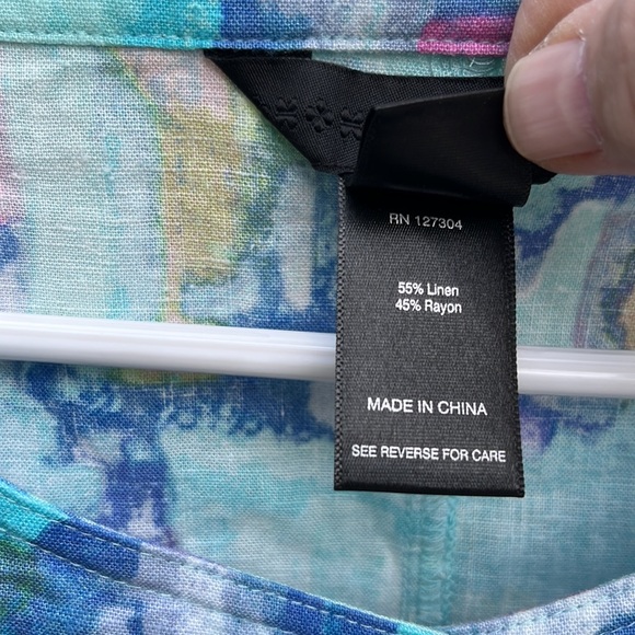 NWT Ali Miles Button Front Linen Blend Floral Top Size Lg, turquoise, blue, pink - Picture 3 of 9